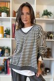 The Sunday Morning Stripe V Slouch Sweatshirt Greys Melange